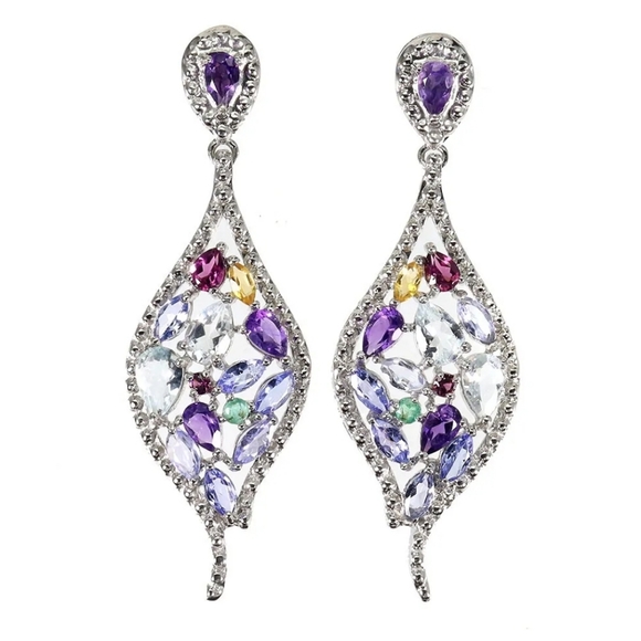 Unheated Natural Blue Aquamarine 6x4mm & Amethyst 925‎ Sterling Silver Earrings - Picture 5 of 7